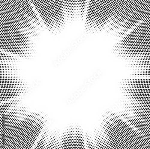 Sun rays Radial halftone background. Greyscale radial abstract comic pattern. Vector explosion abstract lines texture.  Vector illustration.