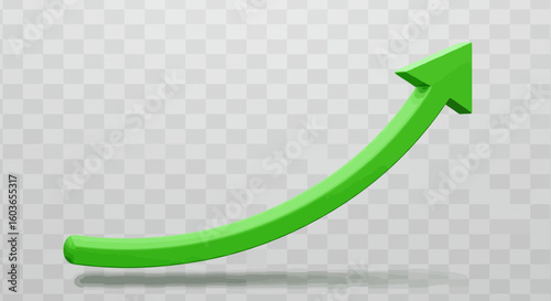 Green Arrow Ascending on Transparent Background, Indicating Growth and Success