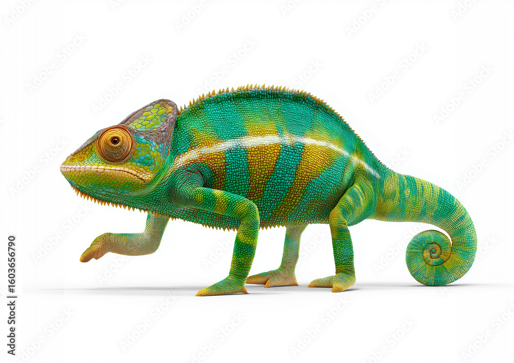 Obraz premium chameleon, lizard, reptile, animal, green, nature, pet, wildlife, isolated, colorful, cameleon, white, eye, scales, camouflage, exotic, eyes, branch, wild, dragon, macro, madagascar, vertebrate, tail,