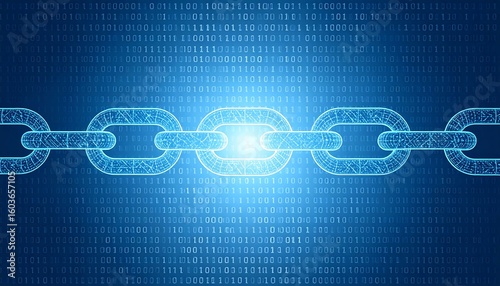 Abstract chain image with binary code background