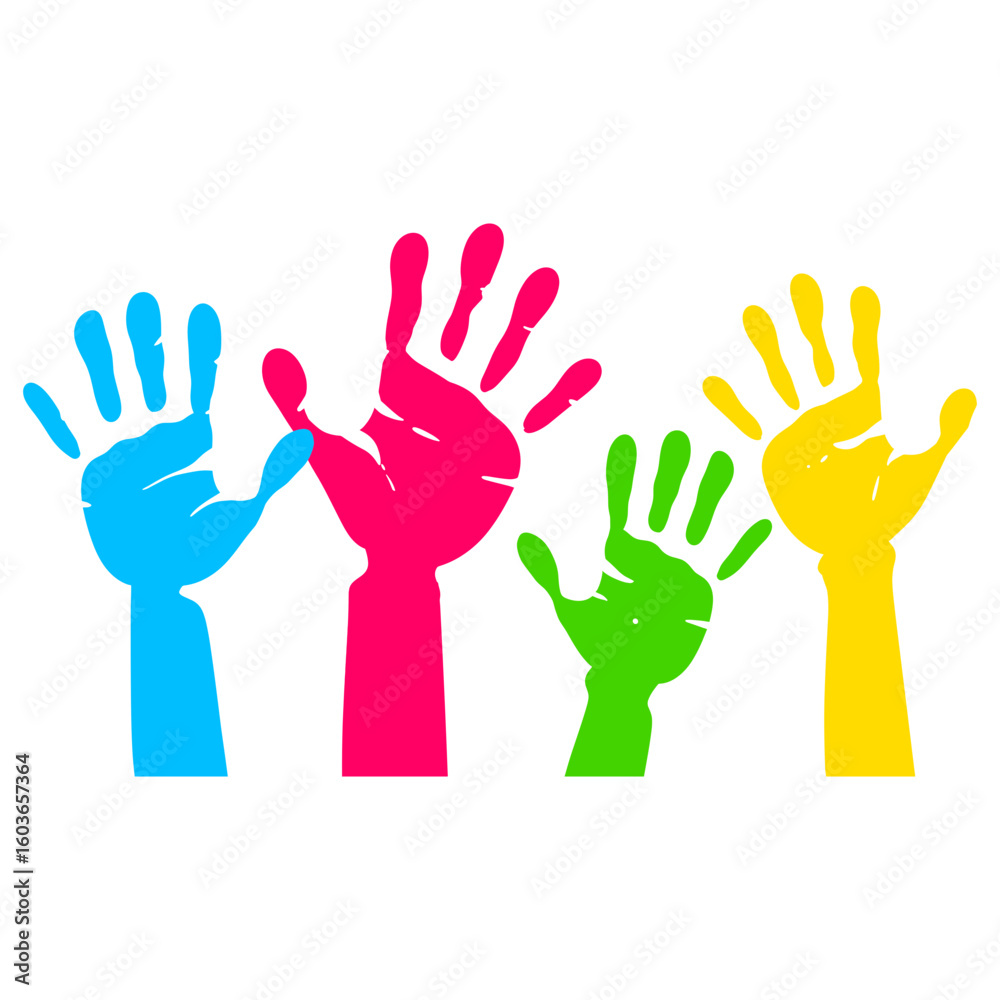 Fototapeta premium Colorful Flat Handprints Graphic Design Element Illustration on White Background