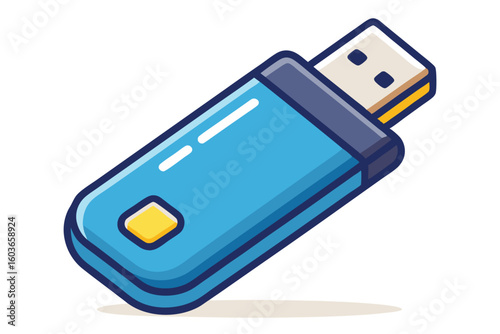Modern Blue USB Flash Drive Illustration for Data Storage and File Transfer with Clean Design and Vibrant Colors Suitable for Tech Content