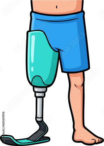 Cartoon Illustration of Person with Modern Prosthetic Leg