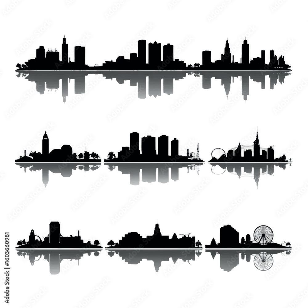 vector illustration of columbus ohio skyline silhouette set, Black & White silhouette set vector illustration of columbus ohio skyline silhouette set, Black & White silhouette set