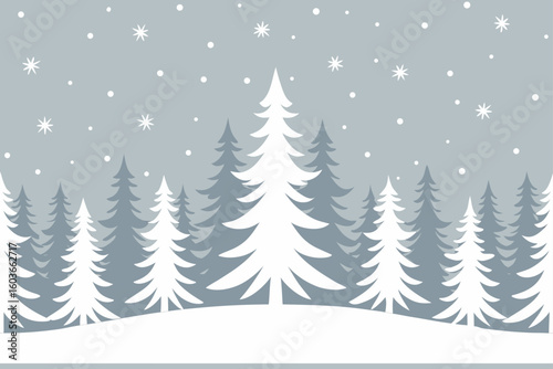Snowy forest with falling snowflakes winter trees
