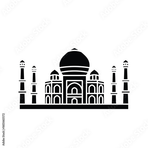 Taj Mahal pixel perfect linear icon. Marble mausoleum. Historical monument. Mughal architecture. Thin line customizable illustration. Contour symbol. Vector isolated outline drawing. Editable stroke.