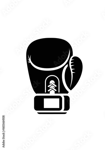 A black graphic icon of a single boxing glove with laces and a wrist strap, isolated on a white background.