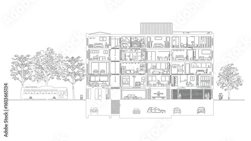 Building Cross Section Vector Illustration Architectural Design Blueprint Structure