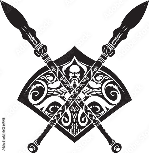 Celtic Sword and Shield Tattoo Design with Ornamental Pattern