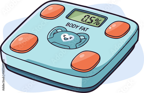 Playful Cartoon Body Fat Scale with Happy Mascot Displaying Percentage
