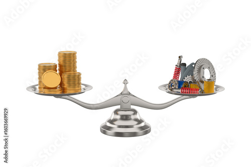 Money and spares on scale. ...