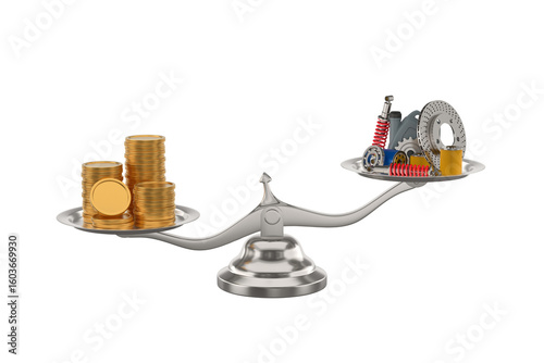 Money and spares on scale. ...