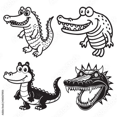 A drawing of a crocodile line art illustration