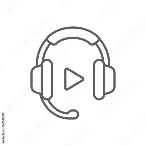 Headphones Listen Video Outline Icon Editable Stroke Online Education