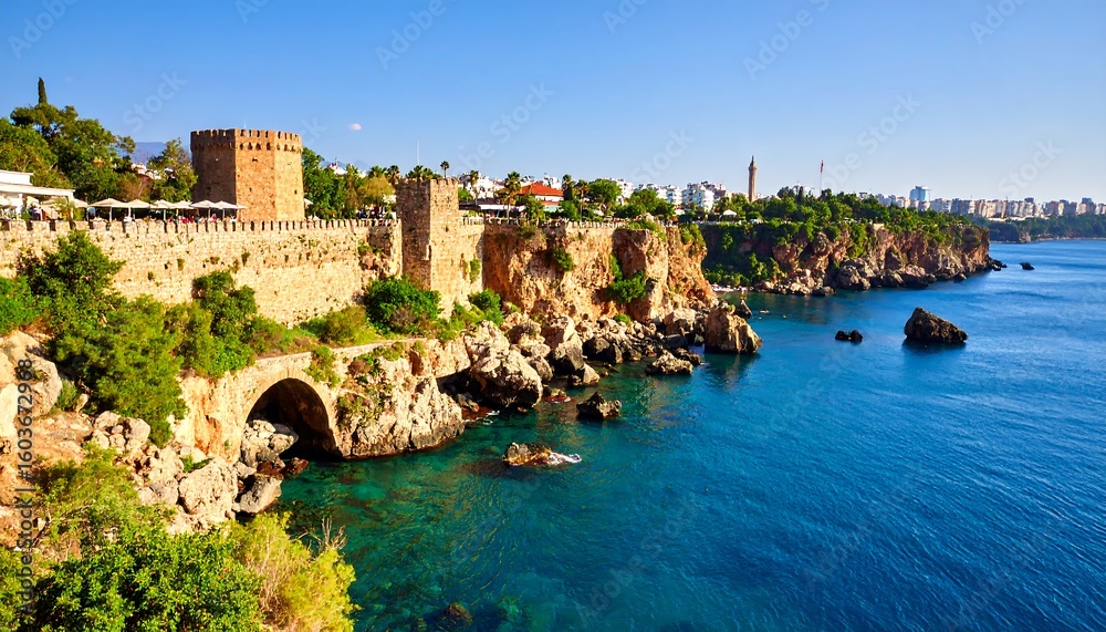 Fototapeta premium Coastal town with ancient fortifications