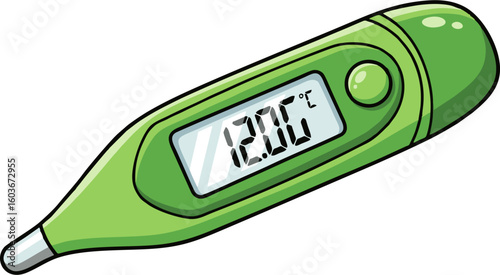Bright Green Digital Thermometer Displaying 1200 Degrees Celsius