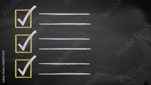 Completed checklist on a blackboard signifies task accomplishment and progress, perfect for project management