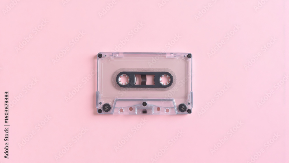 Fototapeta premium Retro Cassette Tape on Pink Background: Vintage Music, Audio Recording, and Nostalgia