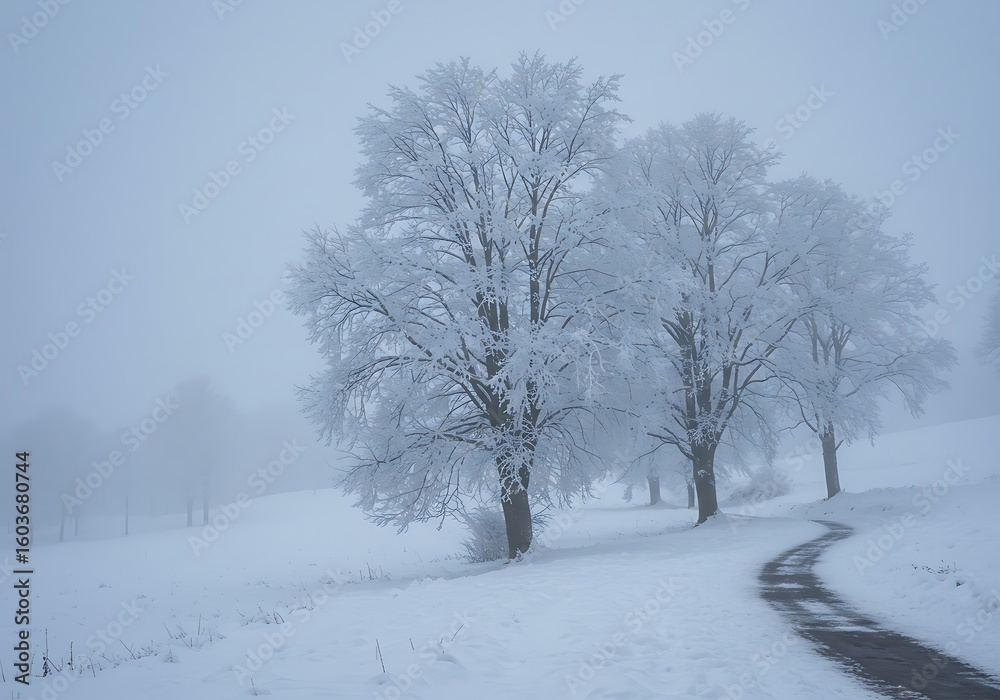Obraz premium 白銀の静寂と、かすむ道 (Hakugin no shijaku to, kasumu michi)