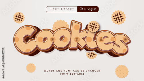 3D Typography Background with Cute Sweet Cookie Dessert Vector Design