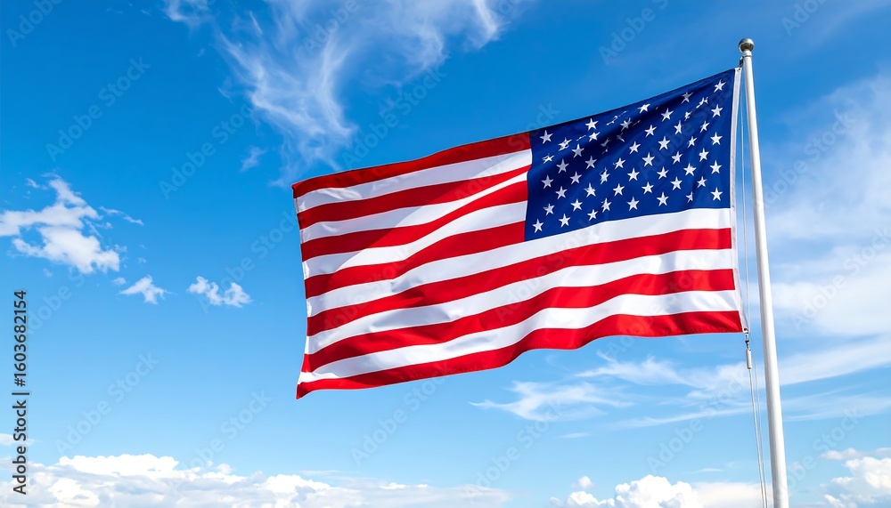 Fototapeta premium American flag waving in a clear blue sky (7)