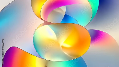 Abstract iridescent shapes floating, colorful gradient background animation