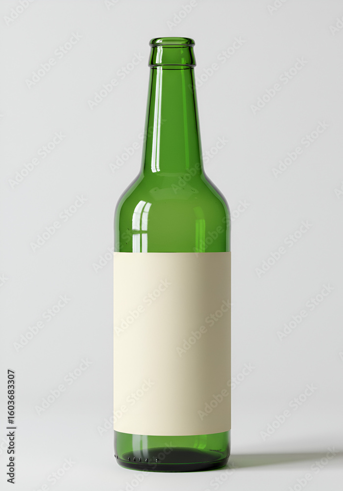 Empty green glass beer bottle with blank label Empty green glass beer bottle with blank label