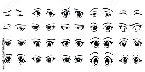 Various anime woman eyes line art illustrations