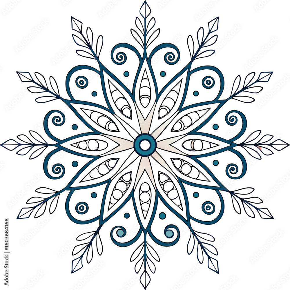 Abstract vector floral ornament pattern with a decorative black damask scroll design