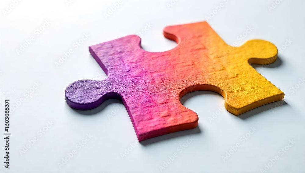 Fototapeta premium Close-up of a Single Jigsaw Puzzle Piece Isolated on White, Representing Completion, Unity, and Strategic Thinking
