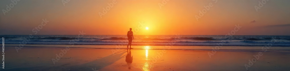 Solitary Figure at Sunset Loneliness and Contemplation on a Deserted Beach Solitary Figure at Sunset Loneliness and Contemplation on a Deserted Beach