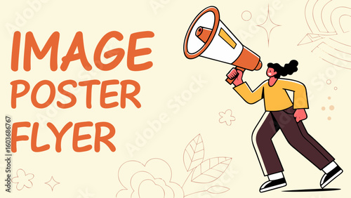Woman with megaphone announcing image poster flyer