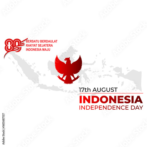 Batam, Indonesia - July 24, 2025. The vector of number 80, the celebration of Indonesia's 80th independence anniversary, is commemorated every August 17. With the red and white flag, the Garuda bird, 