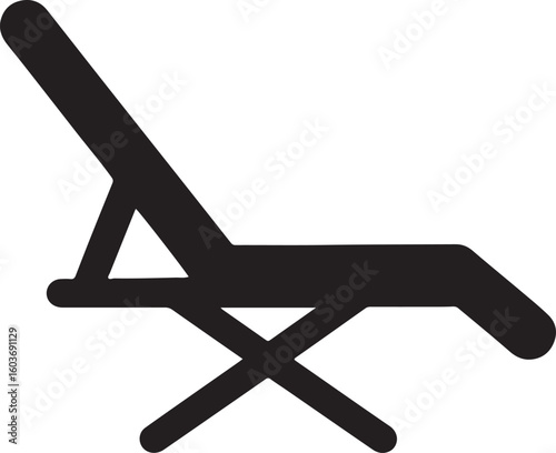 Silhouette vector of a beach chair reclined for relaxation, perfect for summer, vacation, and seaside designs.