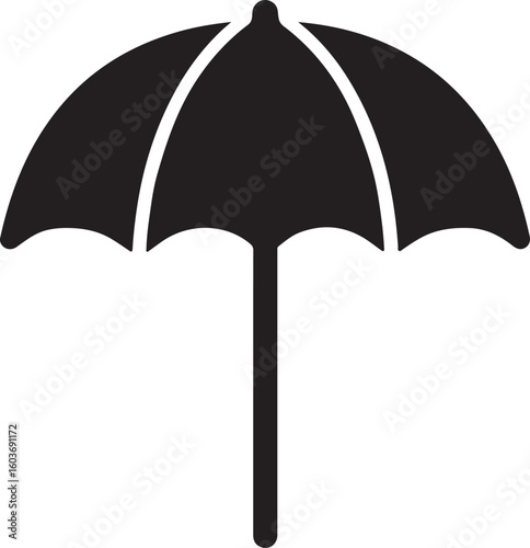 Silhouette vector of a beach umbrella with stand, ideal for summer, vacation, sun protection, and outdoor designs.