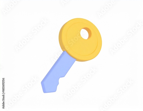 key 3d rendering isolated on white background cartoon plastic style icon