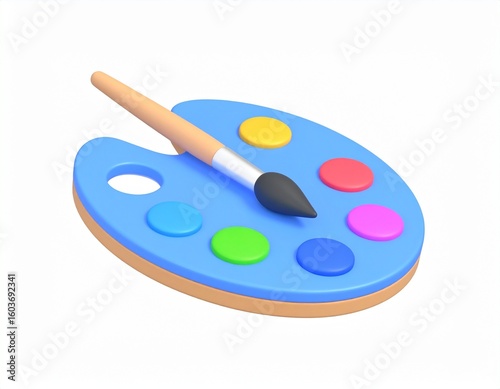 icon of an artist paint palette 3d rendering isolated on white background cartoon plastic style icon