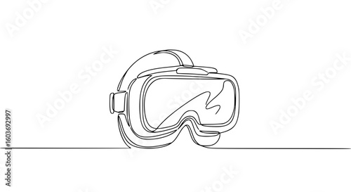 Single line outline vector of a diving mask in minimal style  