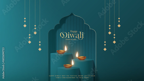 Happy Diwali - festival of lights colorful poster template design with decorative diya lamp. vector illustration.  Indian festival of lights Happy Diwali, holiday Background, Diwali celebration.