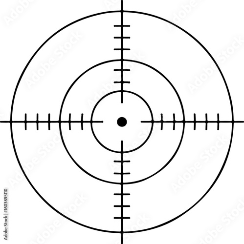 Sniper scope reticle with concentric circles and crosshairs