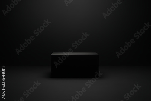A minimal black pedestal on a dark background for luxury product display mockup.