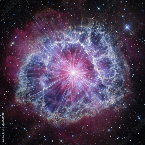 Cosmic explosion, vibrant nebula, stellar burst