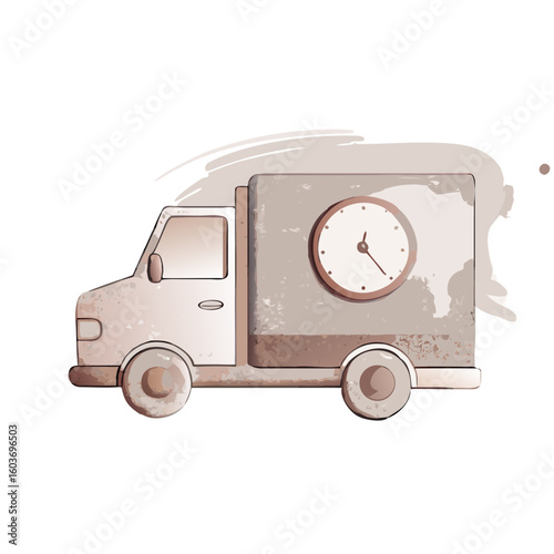 Delivery truck with clock symbolizing on-time service  