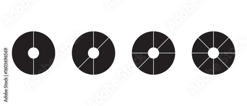Pie chart icons. Progress sectors pie chart icon. Circle section graph. Vector illustrator
