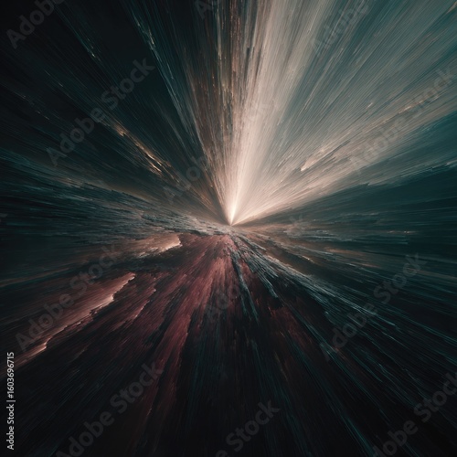 Abstract artwork depicting a dark, swirling vortex converging towards a bright center