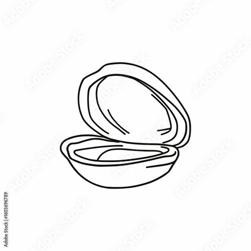 Line drawing of an open clam shell in minimalist style  