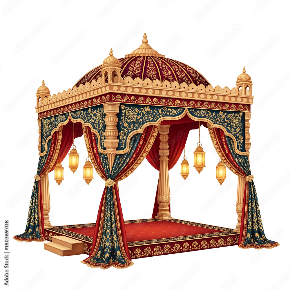 Fototapeta premium Illustration Of A Luxurious Indian Wedding Mandap With Intricate Details And Elegant Design