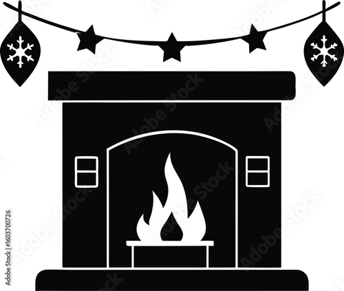 Christmas fireplace silhouette vector festive decor