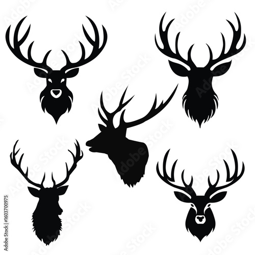 Set of Deer head silhouette vector file