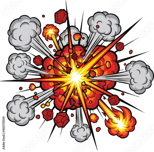 Comic Boom Explosion – Cartoon Fire and Smoke Clipart